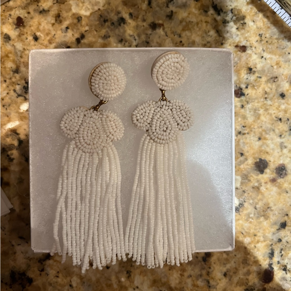 J Crew White Beaded Drop Earring - perfect condition